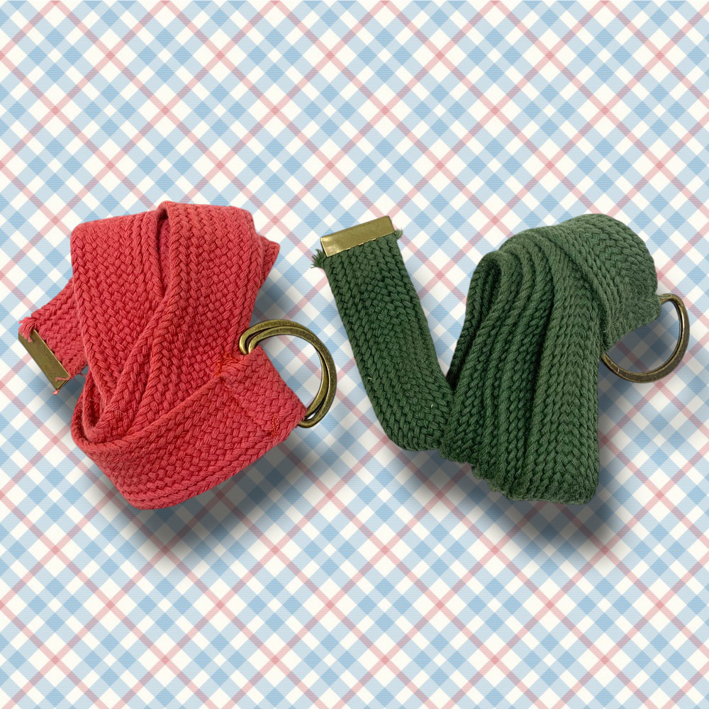 Lot 2 x Vintage 1980's Soft Knit D Ring Camping Belts Pink Green Preppy 38" Max